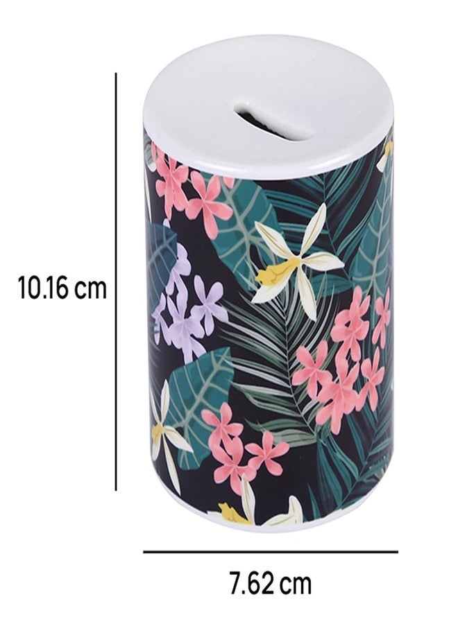 PentaDeco Black Floral Ceramic Money Box | 4-Inch Modern Piggy Bank | Stylish Ceramic Coin Saver & Room Decor Accent - Image 2